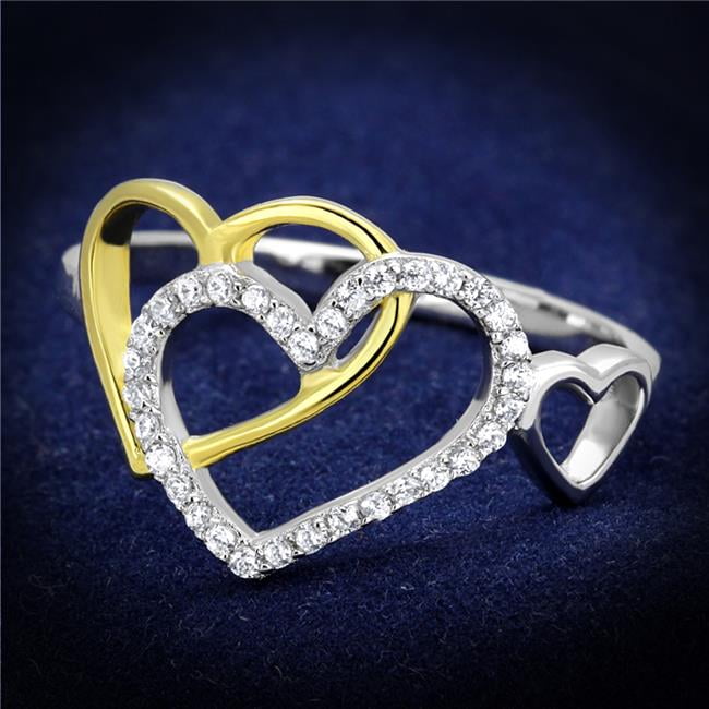 Women Gold & Rhodium 925 Sterling Silver Ring with AAA Grade CZ in Clear - Size 7