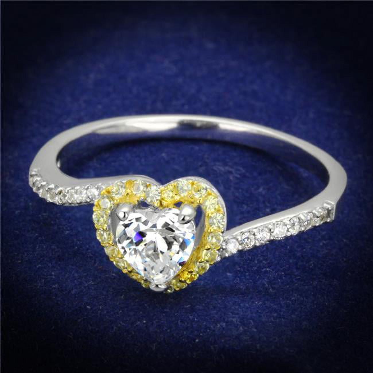 TS339-6 Women Reverse Two-Tone 925 Sterling Silver Ring with AAA Grade CZ in Clear - Size 6