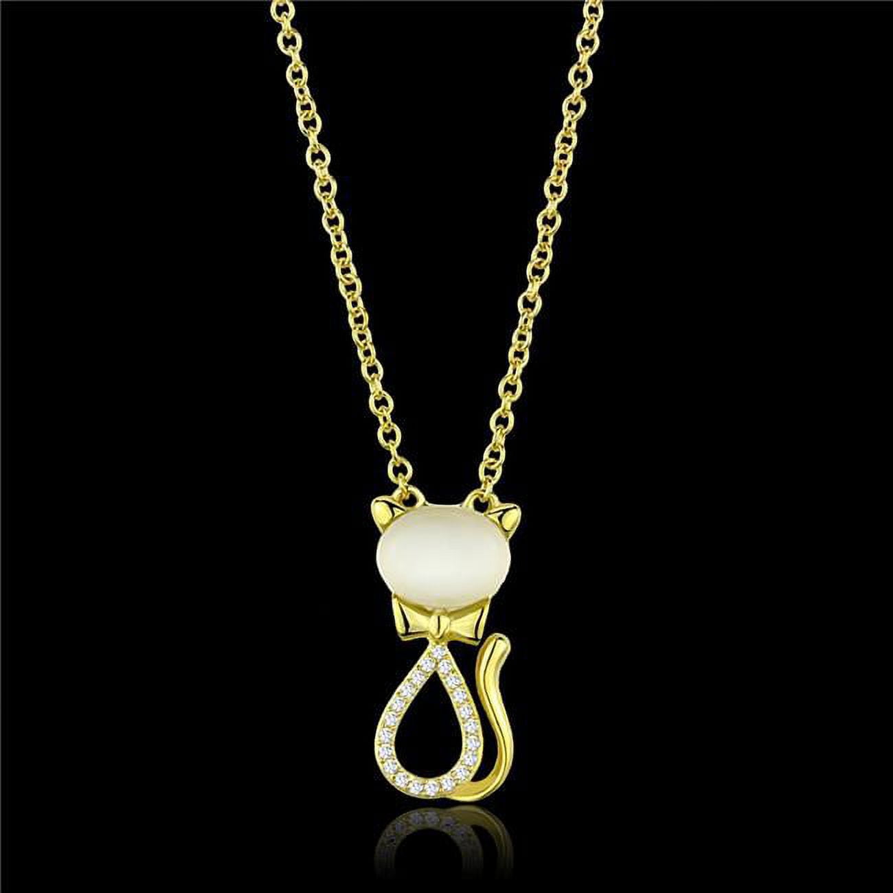 TS409-16 Women Gold 925 Sterling Silver Chain Pendant with Synthetic in White - 16 in.