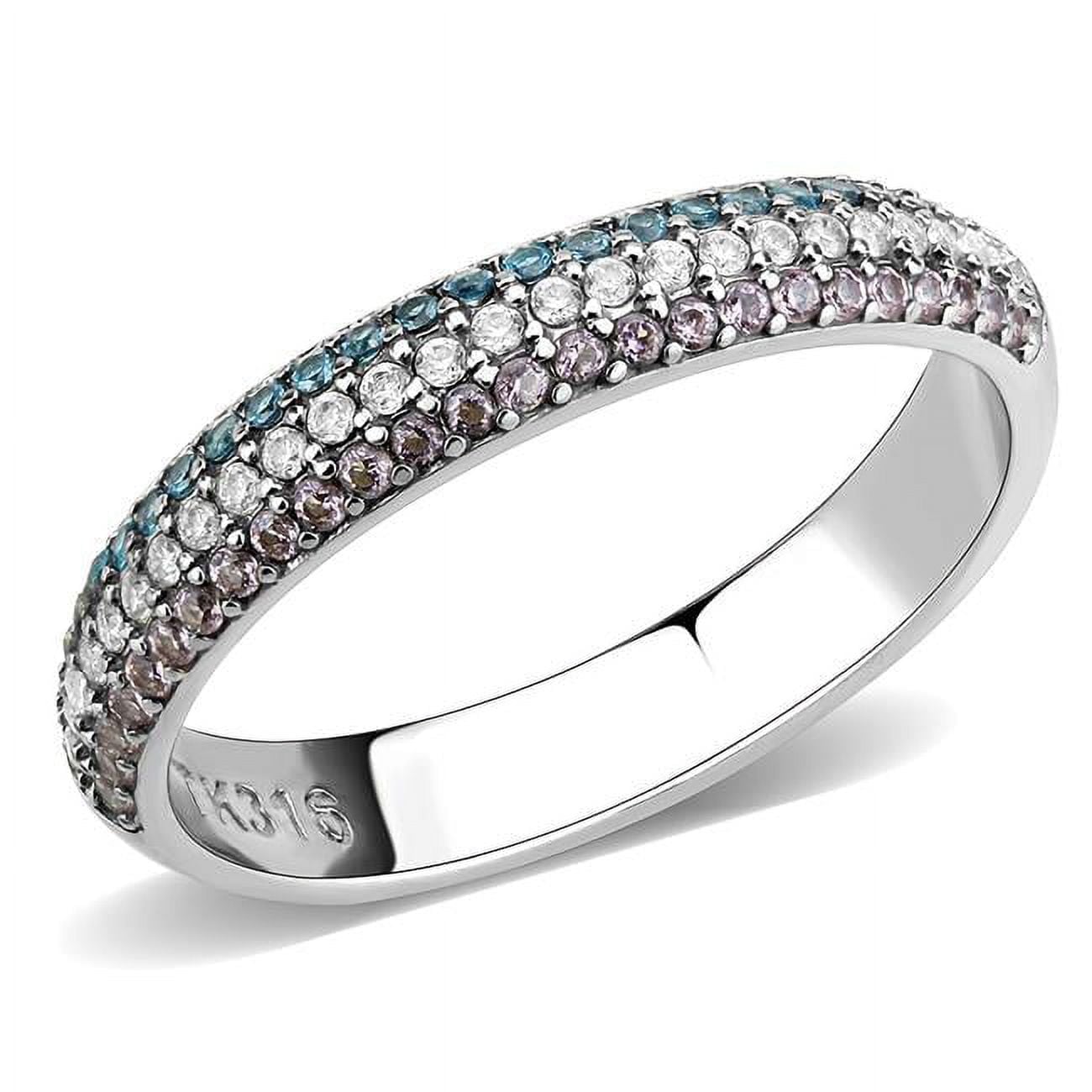 DA232-8 Women High Polished Stainless Steel Ring with AAA Grade CZ in Multi Color - Size 8