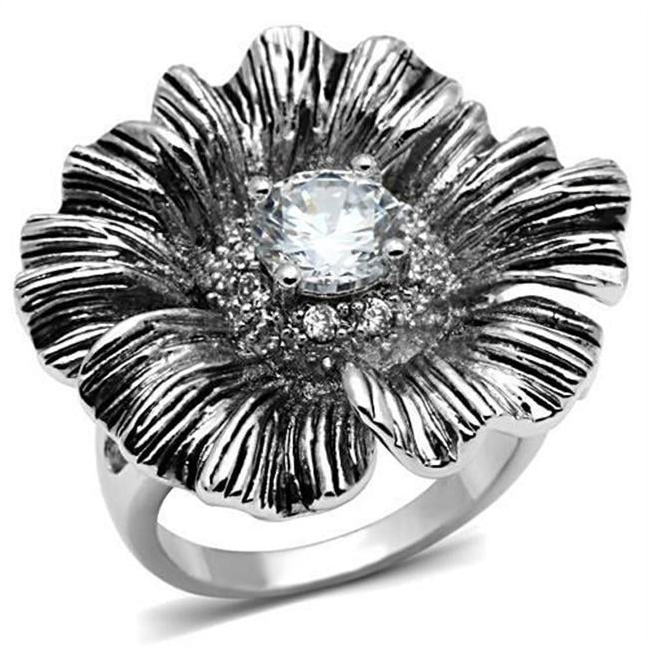 Women Rhodium Brass Ring with AAA Grade CZ in Clear - Size 7