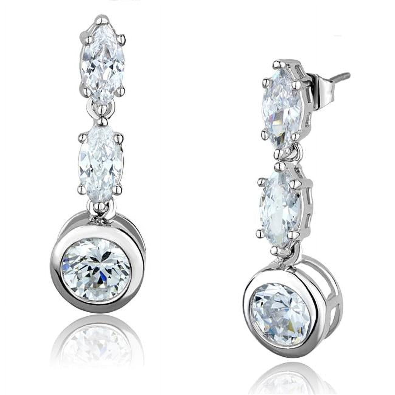 Picture of Alamode 3W1060 Women Rhodium Brass Earrings with AAA Grade CZ in Clear