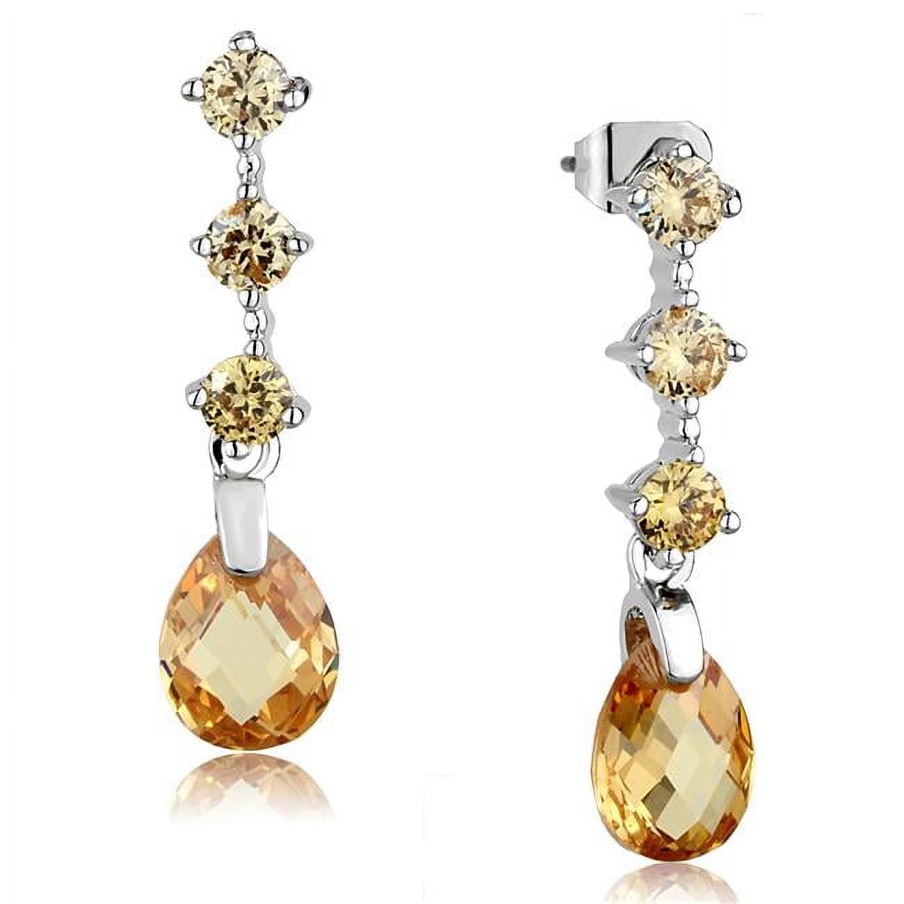 Picture of Alamode 3W1063 Women Rhodium Brass Earrings with AAA Grade CZ in Champagne