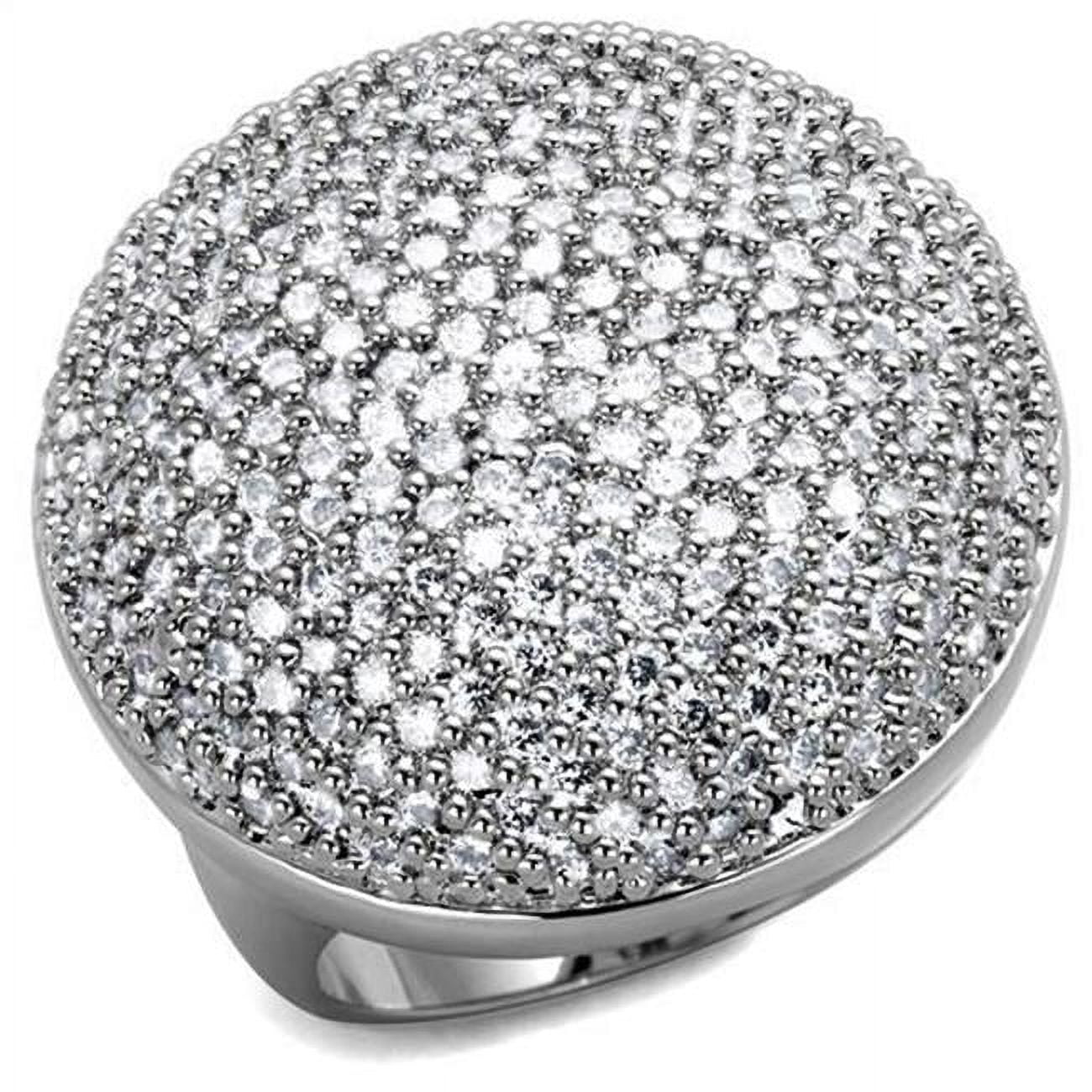 Women Rhodium Brass Ring with AAA Grade CZ in Clear - Size 6