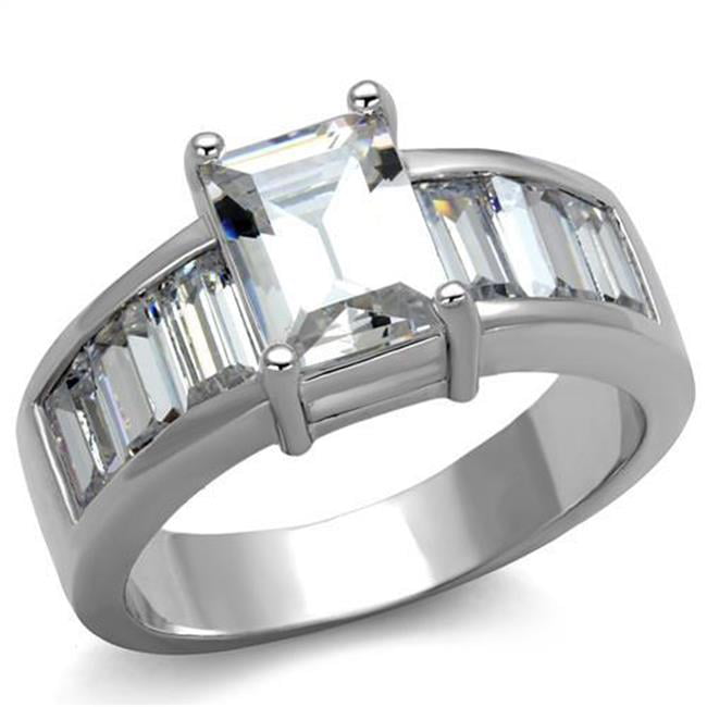 Women Rhodium Brass Ring with AAA Grade CZ in Clear - Size 8