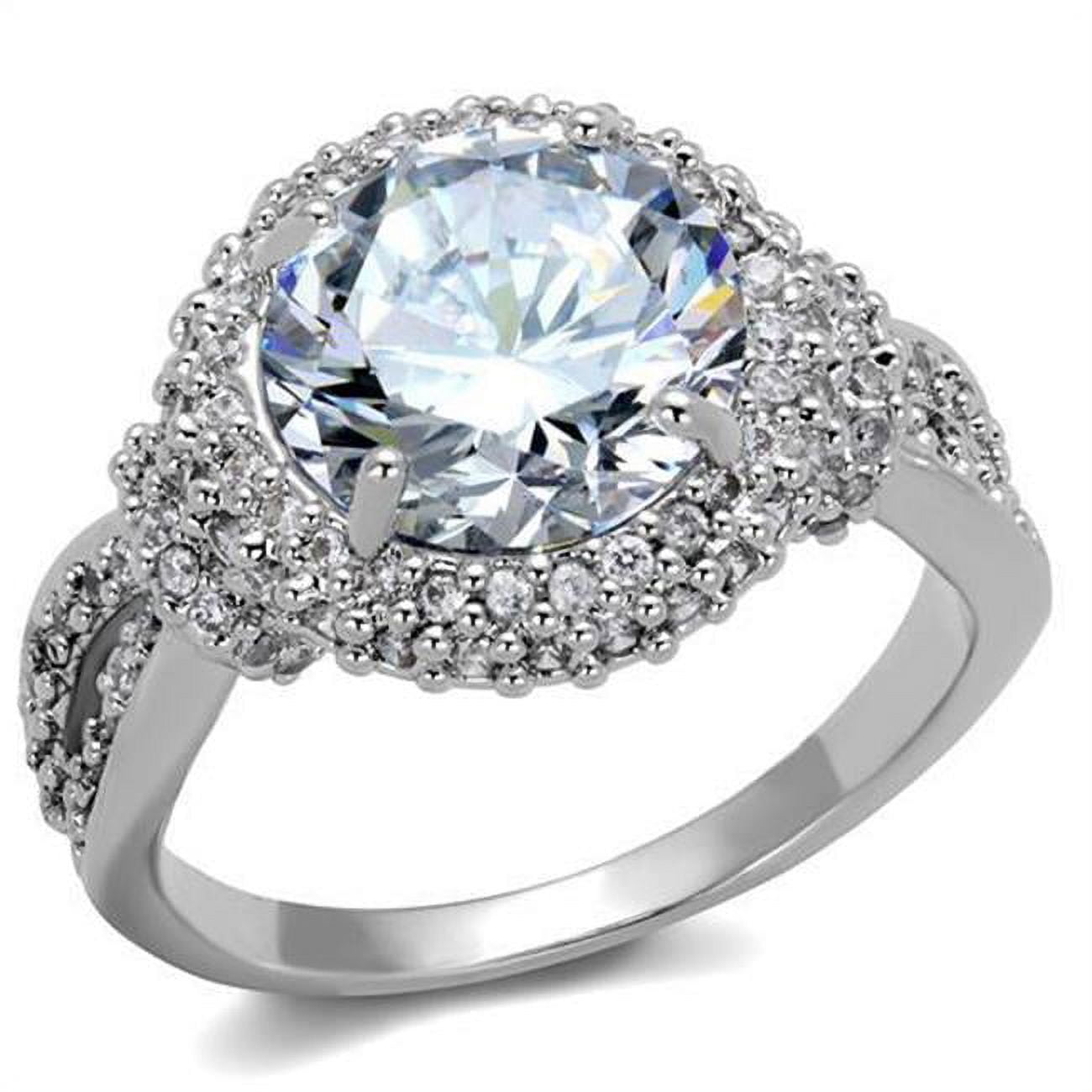 Women Rhodium Brass Ring with AAA Grade CZ in Clear - Size 9