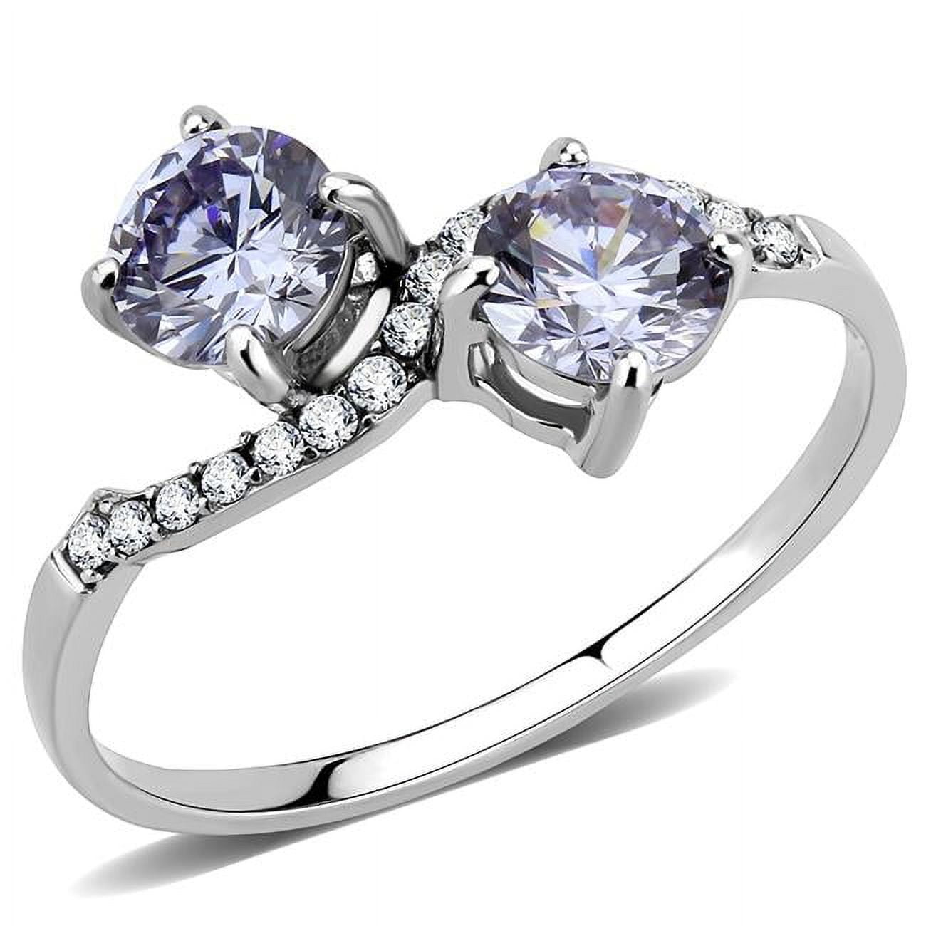 Women High Polished Stainless Steel Ring with AAA Grade CZ in Light Amethyst - Size 8