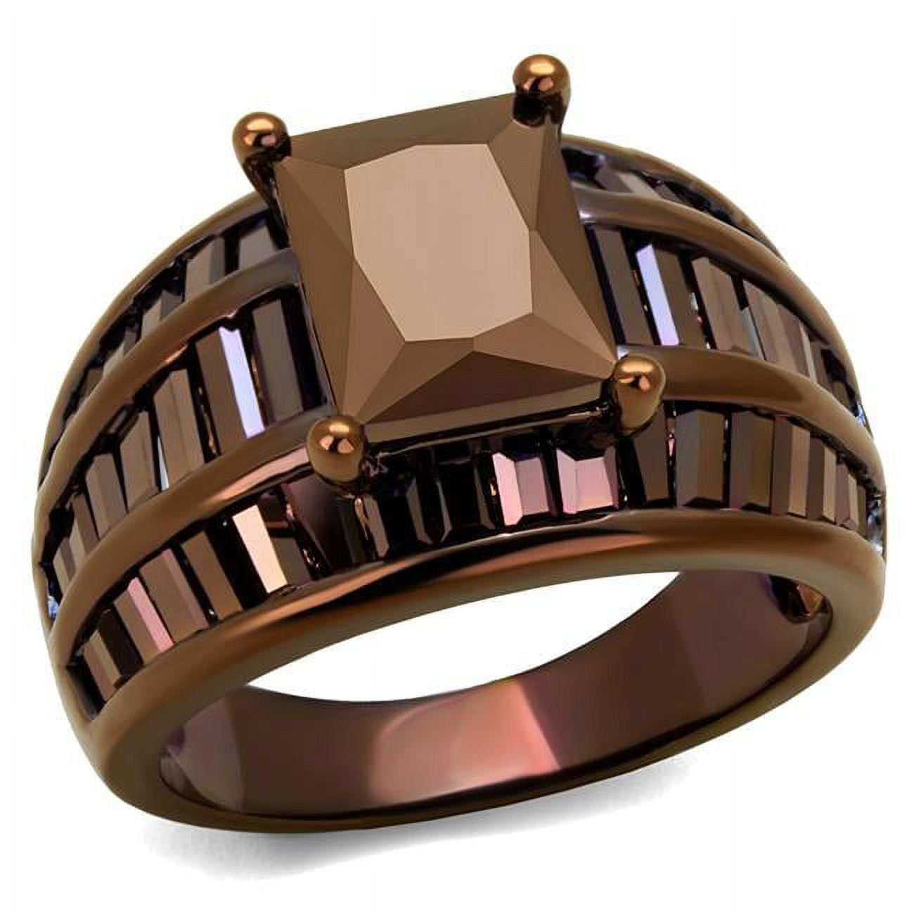 Women IP Coffee Light Brass Ring with AAA Grade CZ in Light Coffee - Size 8