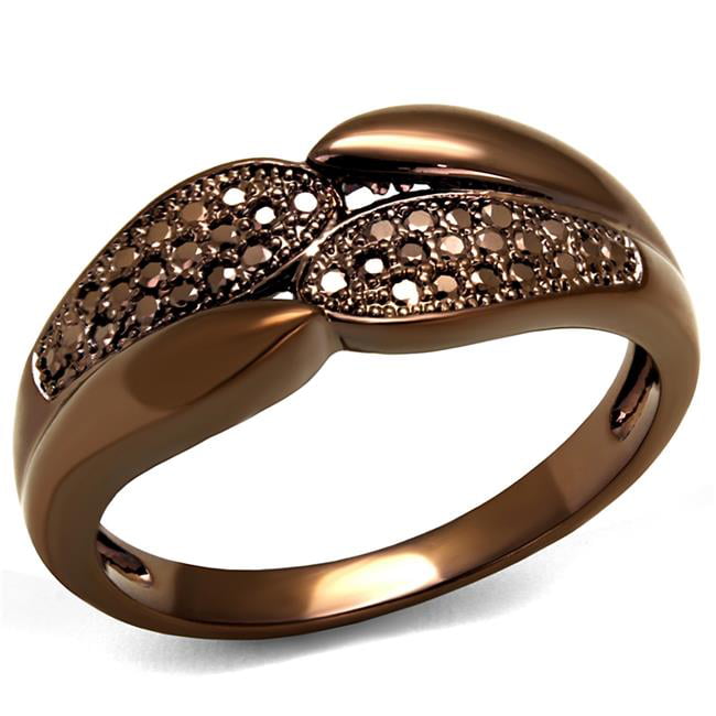 Women IP Coffee Light Brass Ring with AAA Grade CZ in Light Coffee - Size 8