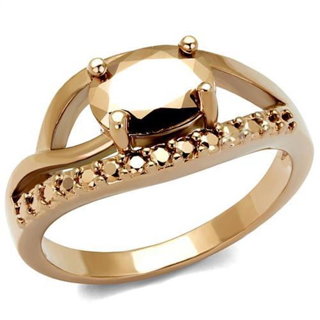 3W1198-6 Women IP Rose Gold Brass Ring with AAA Grade CZ in Metallic Light Gold - Size 6