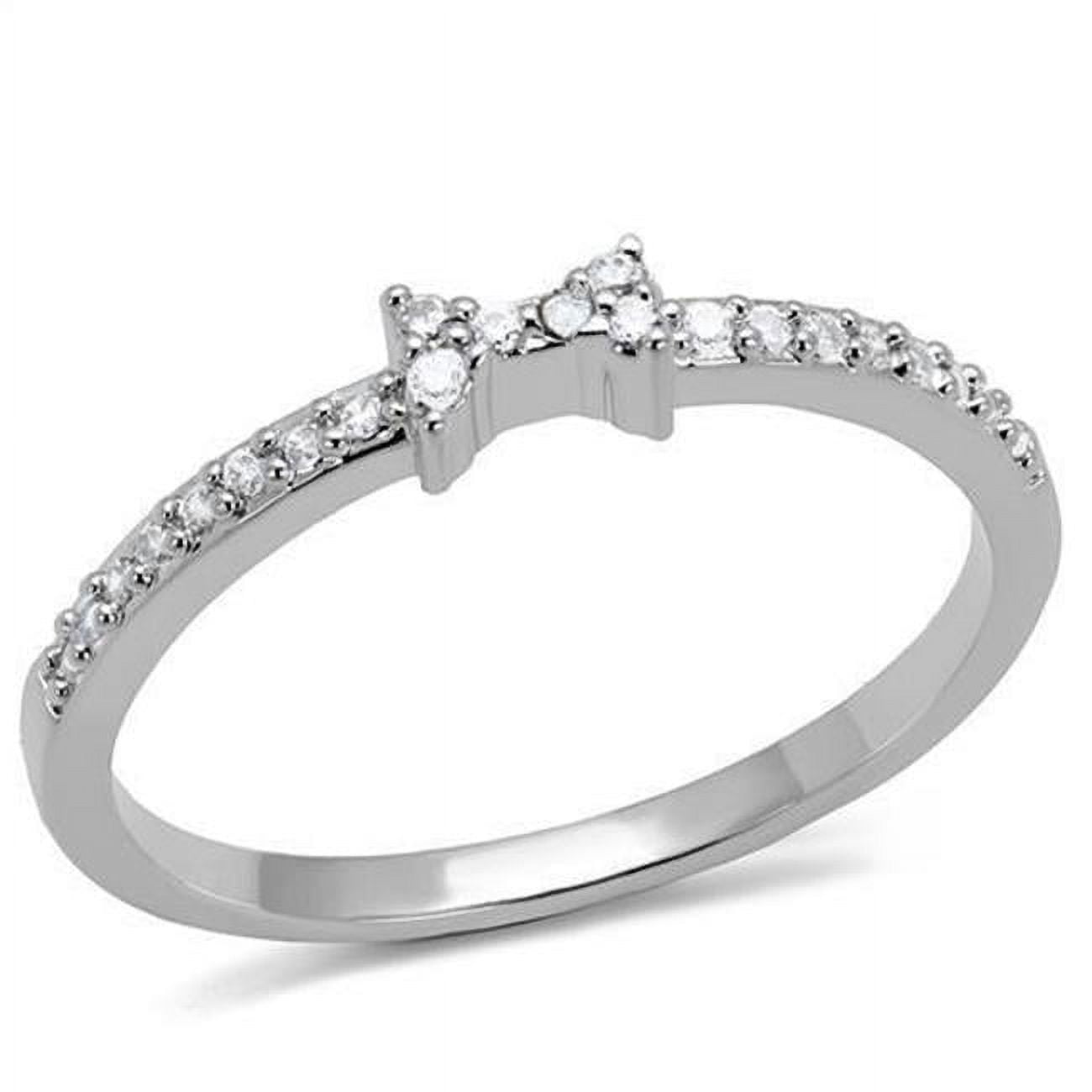 Women Rhodium Brass Ring with AAA Grade CZ in Clear - Size 6