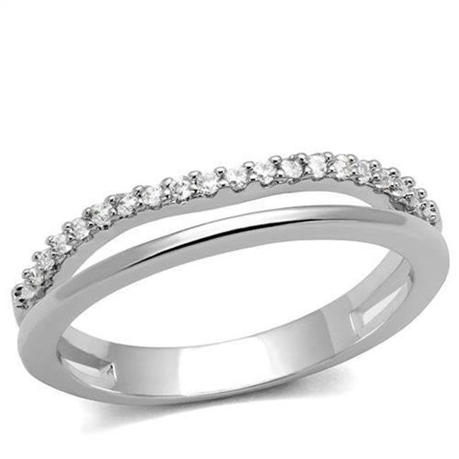 Women Rhodium Brass Ring with AAA Grade CZ in Clear - Size 7