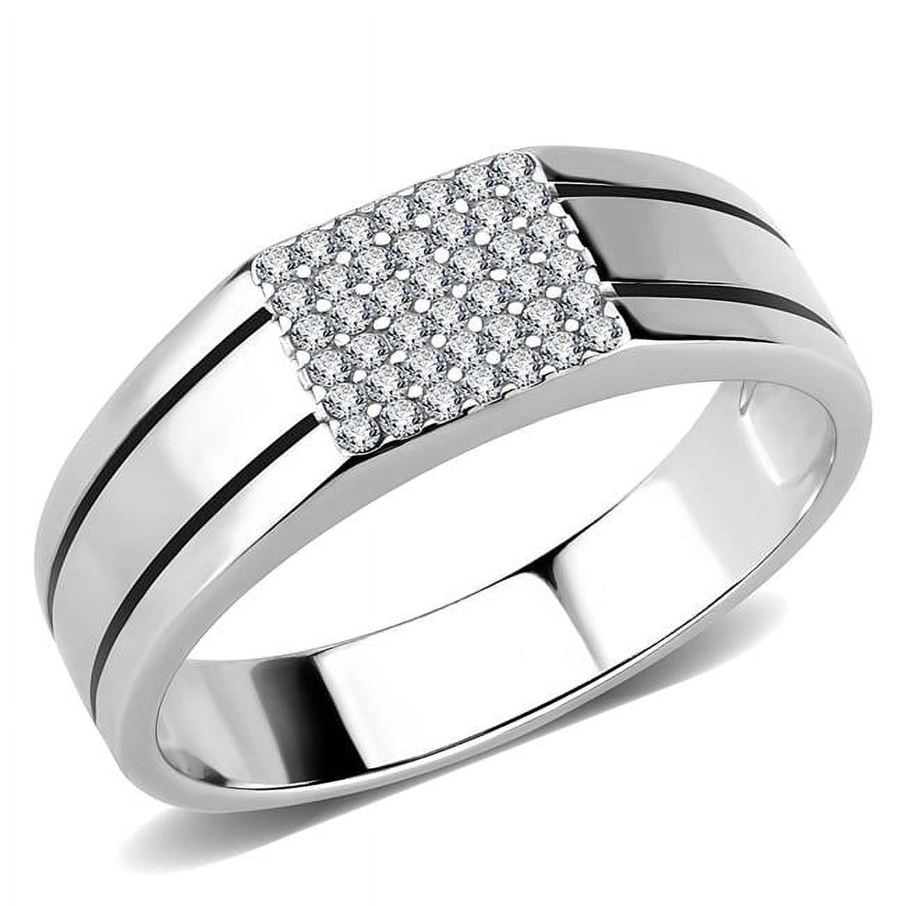 DA253-12 Men High Polished Stainless Steel Ring with AAA Grade CZ in Clear - Size 12