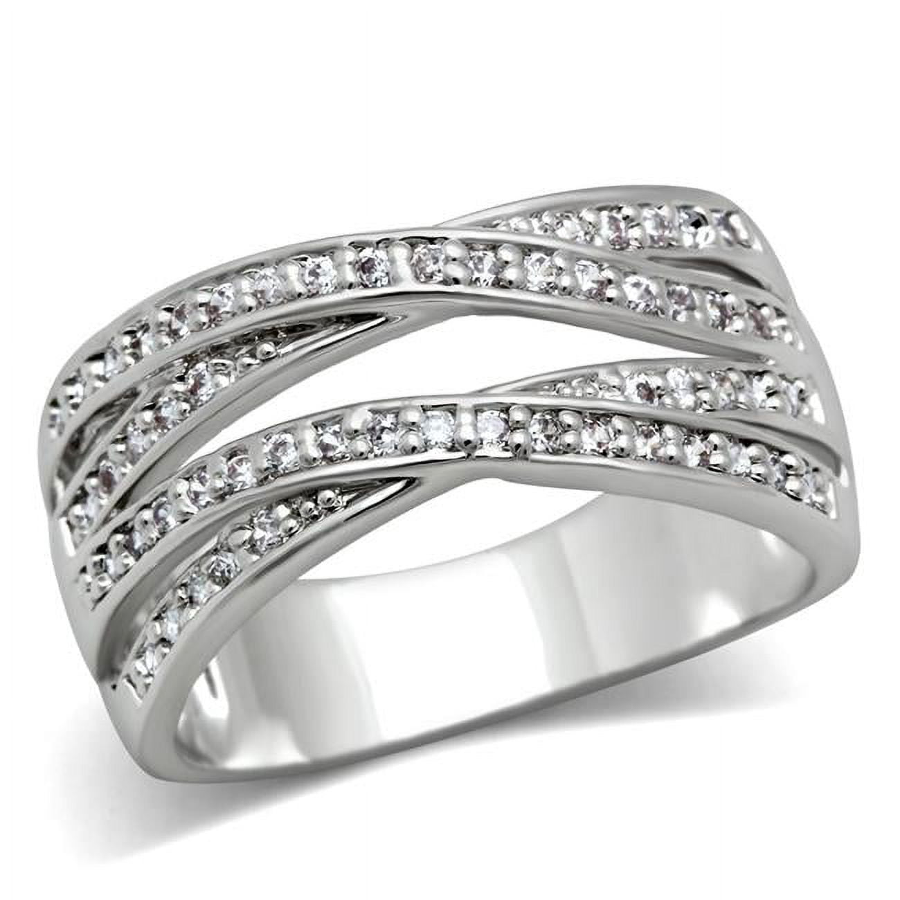 Women Rhodium Brass Ring with AAA Grade CZ in Clear - Size 7