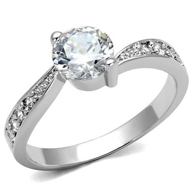 Women Rhodium Brass Ring with AAA Grade CZ in Clear - Size 6