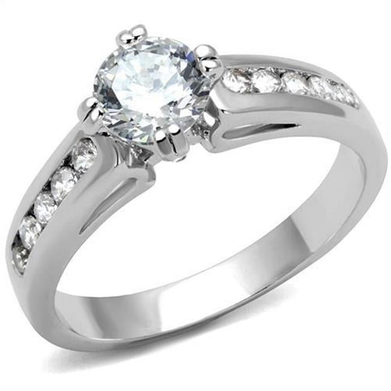 Women Rhodium Brass Ring with AAA Grade CZ in Clear - Size 5