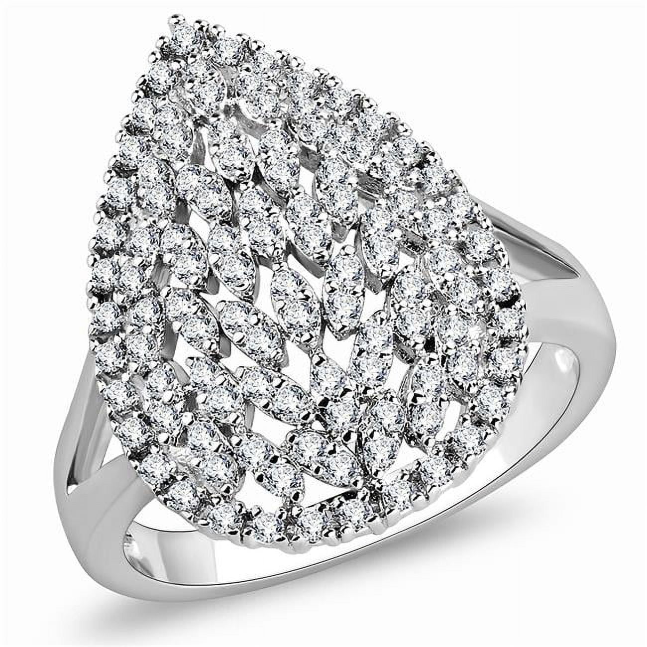 Women Rhodium Brass Ring with AAA Grade CZ in Clear - Size 9