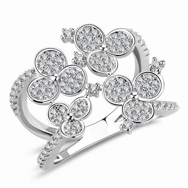Women Rhodium Brass Ring with AAA Grade CZ in Clear - Size 8
