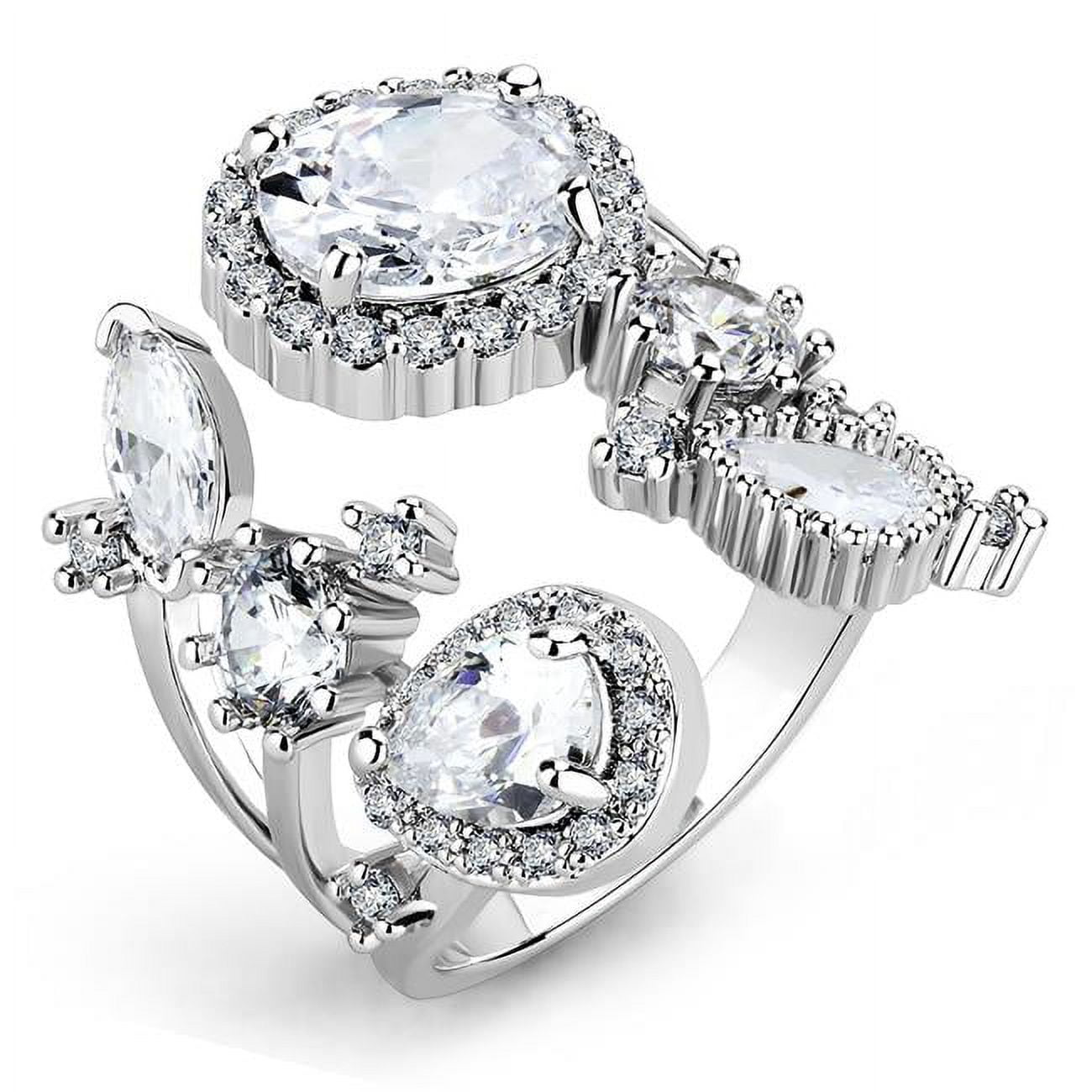Women Rhodium Brass Ring with AAA Grade CZ in Clear - Size 7