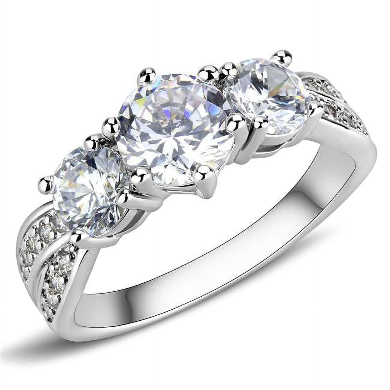 Women Rhodium Brass Ring with AAA Grade CZ in Clear - Size 7
