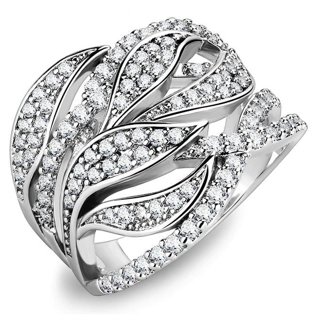 Women Rhodium Brass Ring with AAA Grade CZ in Clear - Size 6