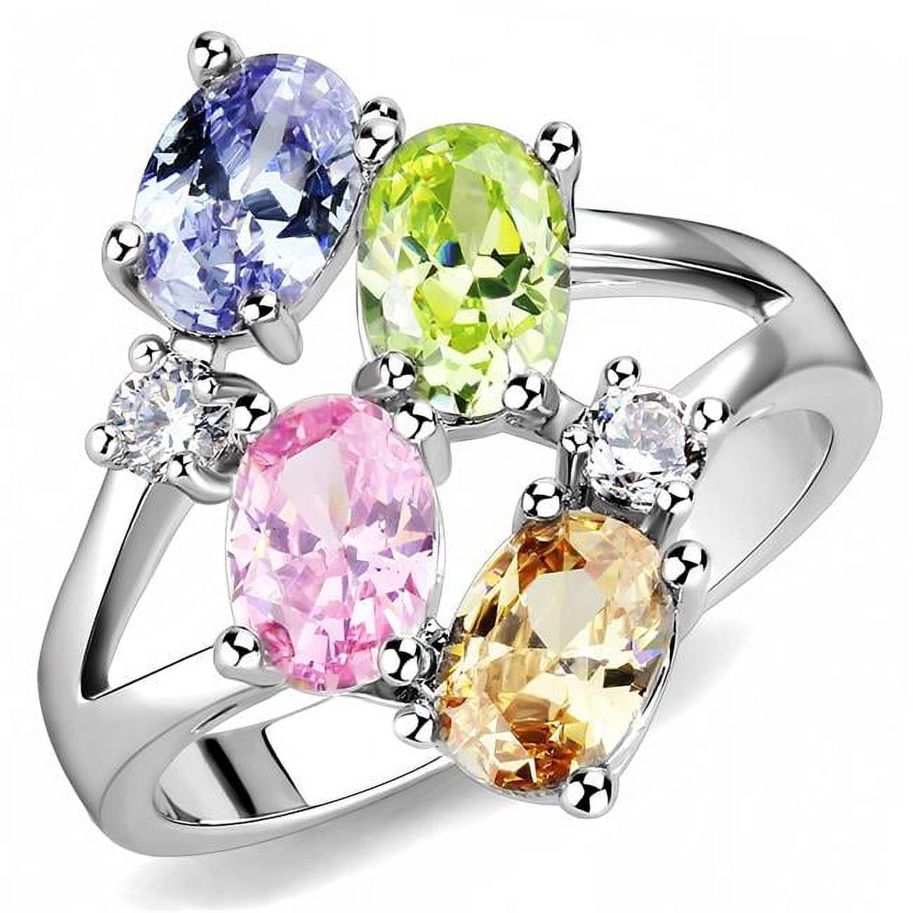 Women Rhodium Brass Ring with AAA Grade CZ in Multi Color - Size 7