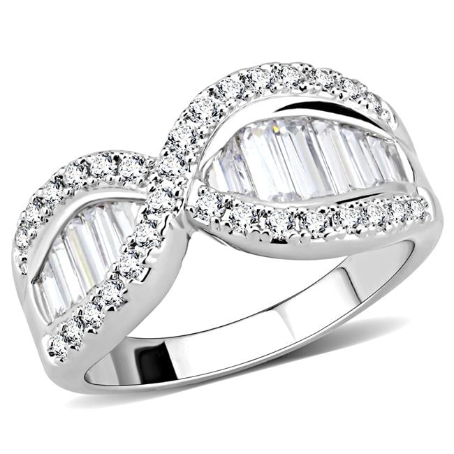 Women Rhodium Brass Ring with AAA Grade CZ in Clear - Size 7