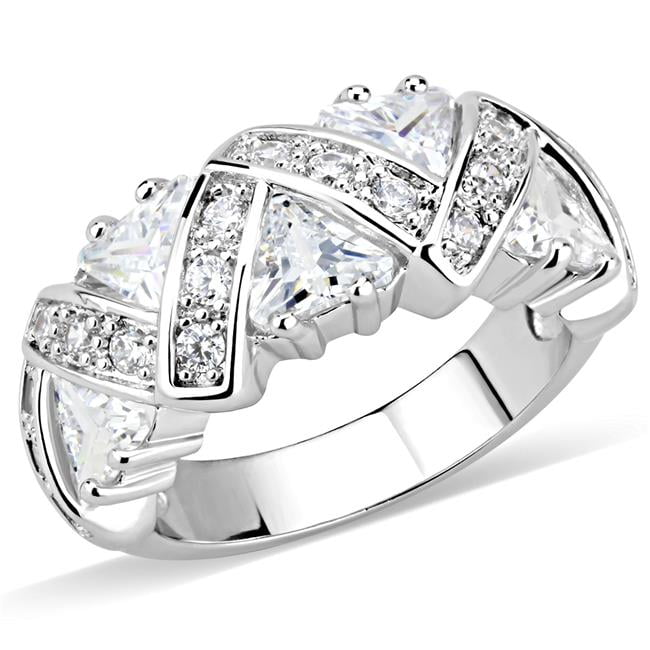 Women Rhodium Brass Ring with AAA Grade CZ in Clear - Size 7