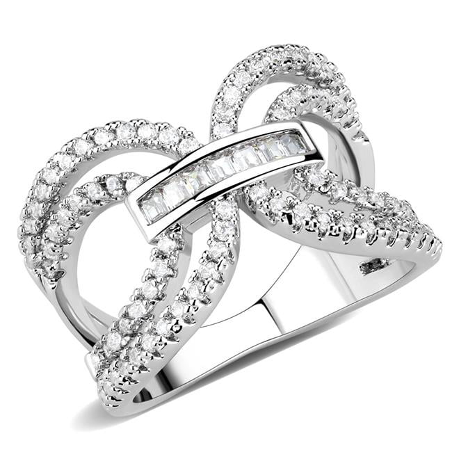 Women Rhodium Brass Ring with AAA Grade CZ in Clear - Size 8