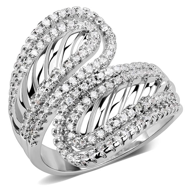 Women Rhodium Brass Ring with AAA Grade CZ in Clear - Size 6
