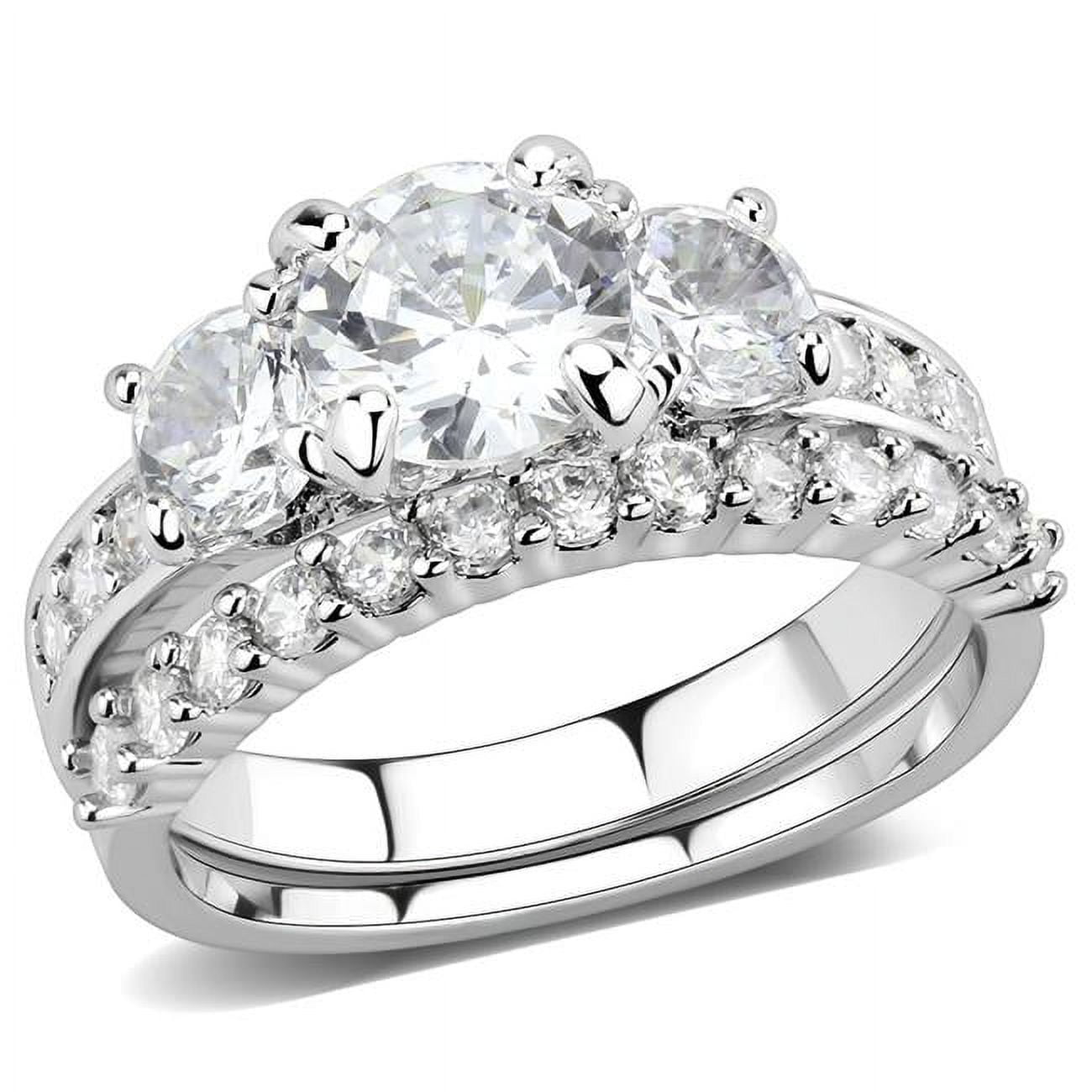 Women Rhodium Brass Ring with AAA Grade CZ in Clear - Size 5