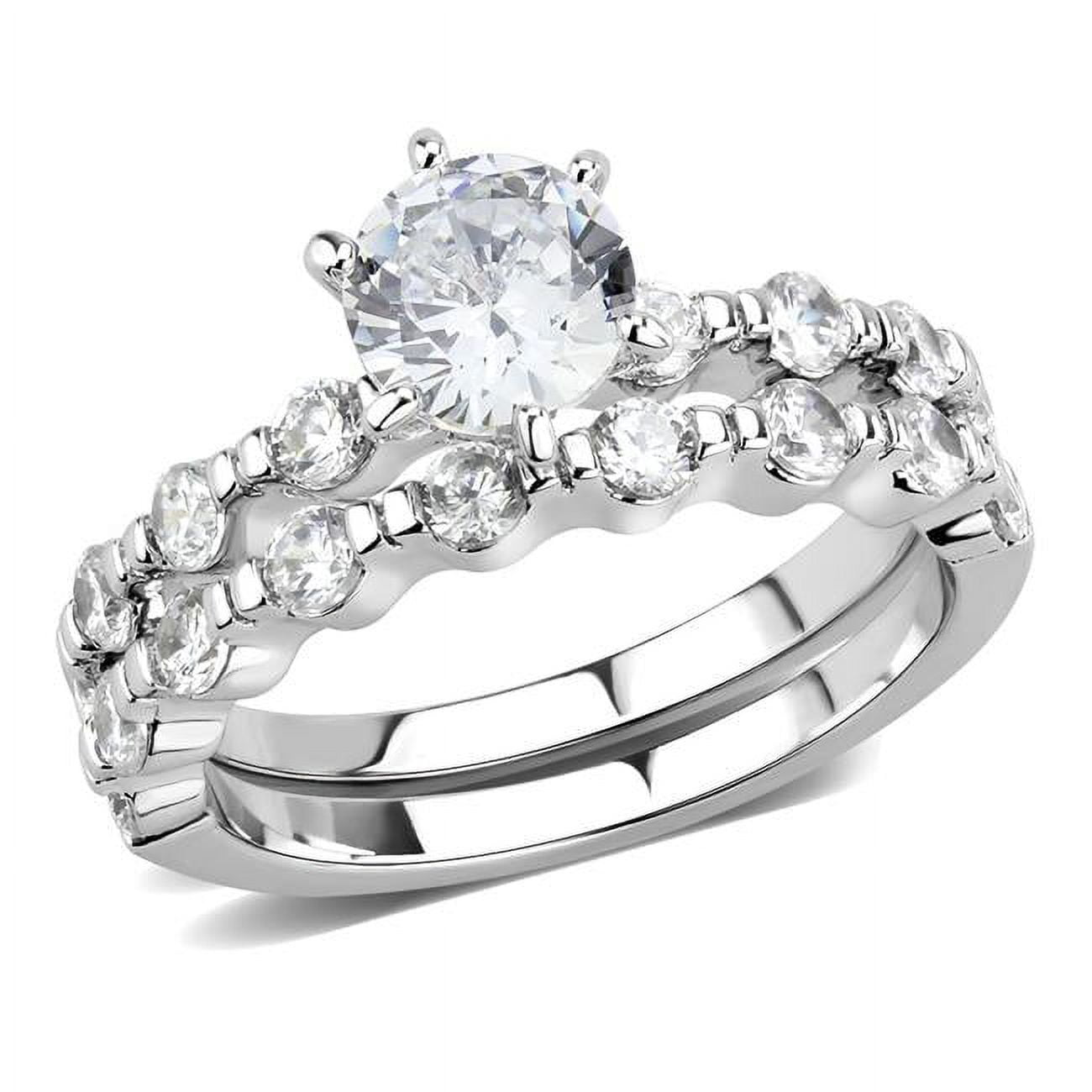 Women Rhodium Brass Ring with AAA Grade CZ in Clear - Size 9