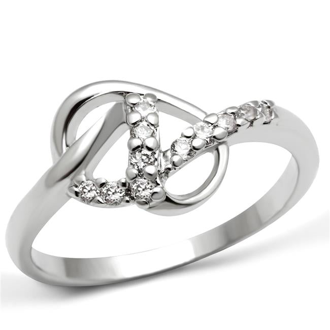 Women Rhodium Brass Ring with AAA Grade CZ in Clear - Size 6