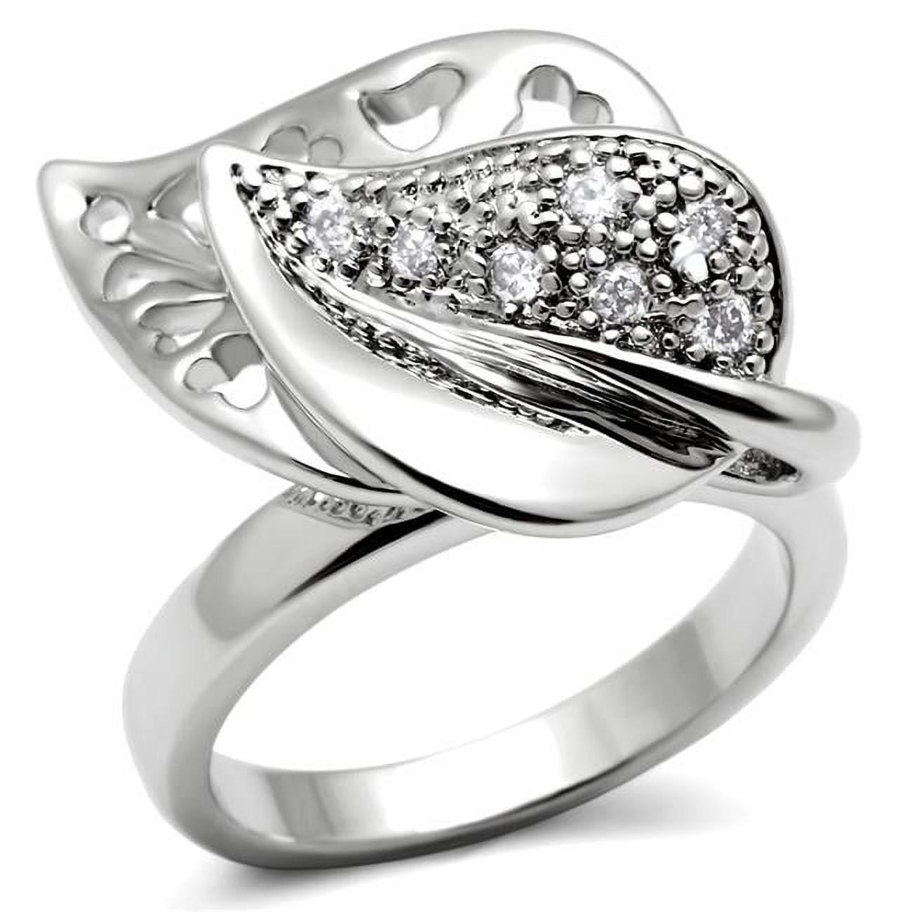 Women Rhodium Brass Ring with AAA Grade CZ in Clear - Size 9