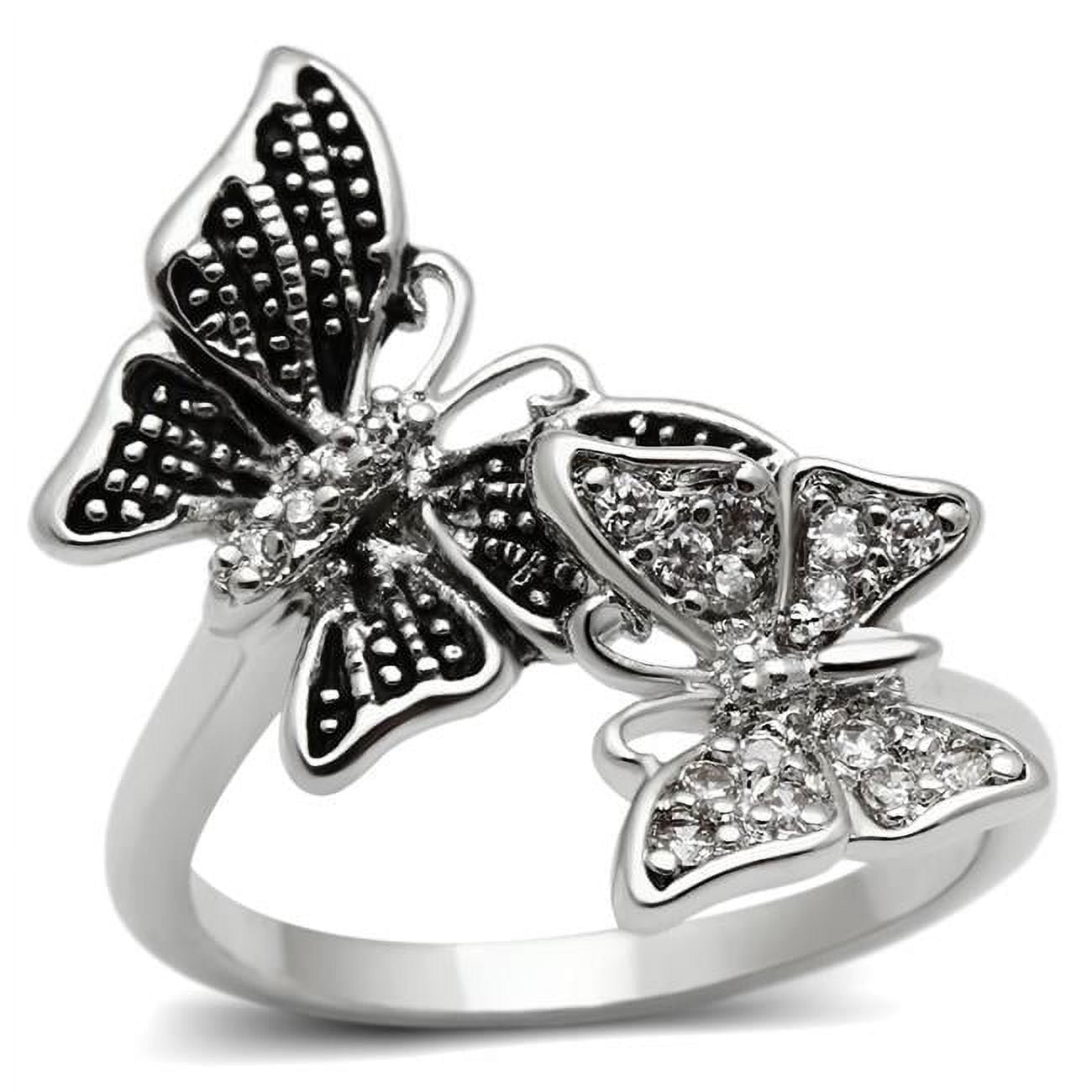 Women Rhodium Brass Ring with AAA Grade CZ in Clear - Size 8
