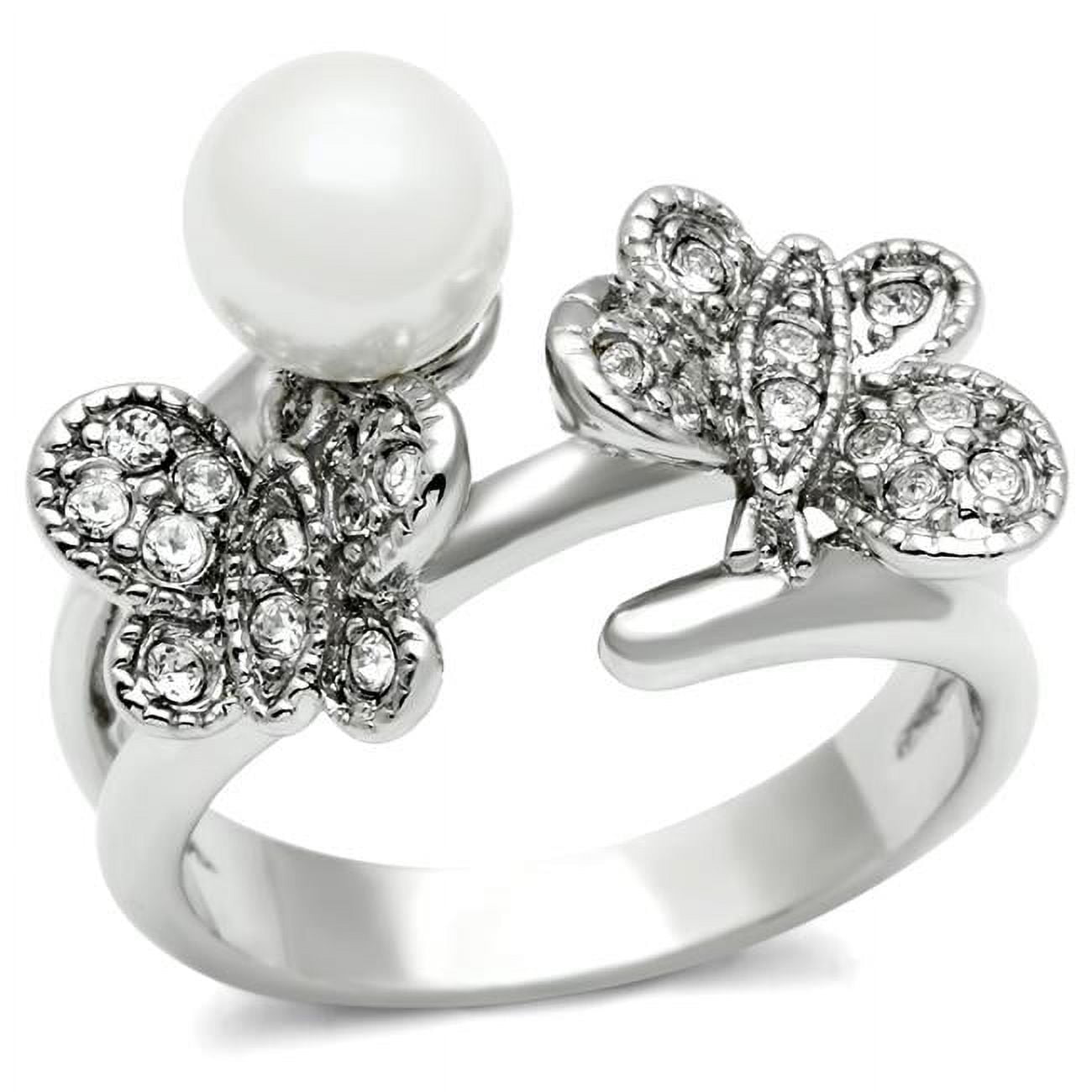 Women Rhodium Brass Ring with Synthetic in White - Size 5
