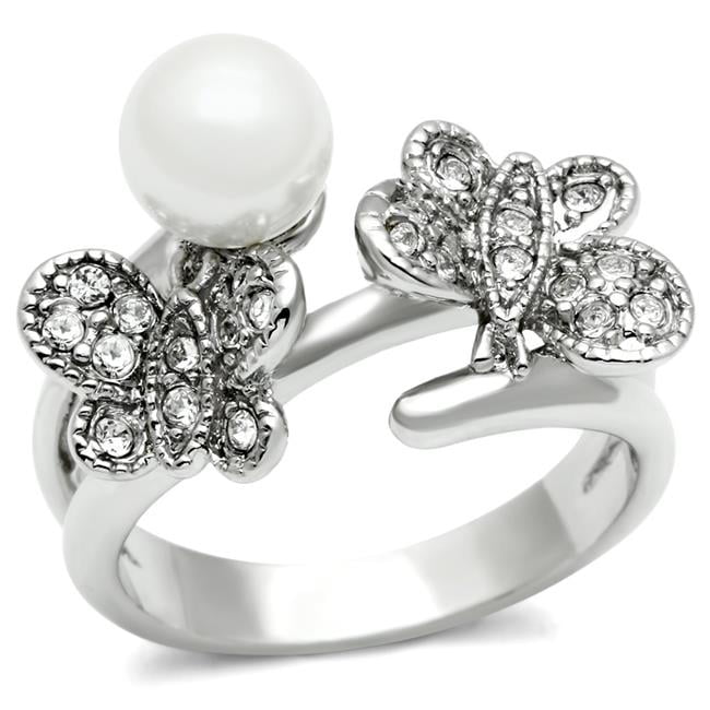 Women Rhodium Brass Ring with Synthetic in White - Size 6