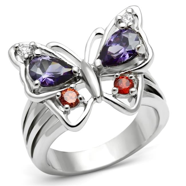 Women Rhodium Brass Ring with AAA Grade CZ in Multi Color - Size 9