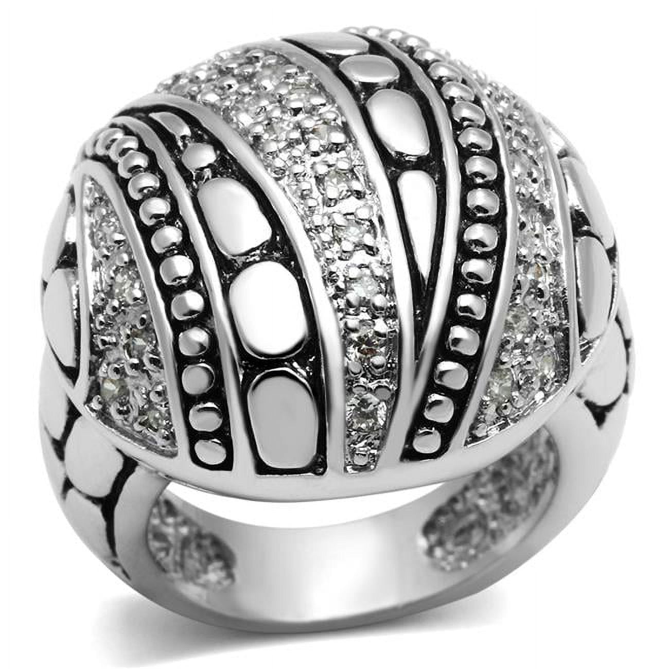 Women Rhodium Brass Ring with AAA Grade CZ in Clear - Size 5