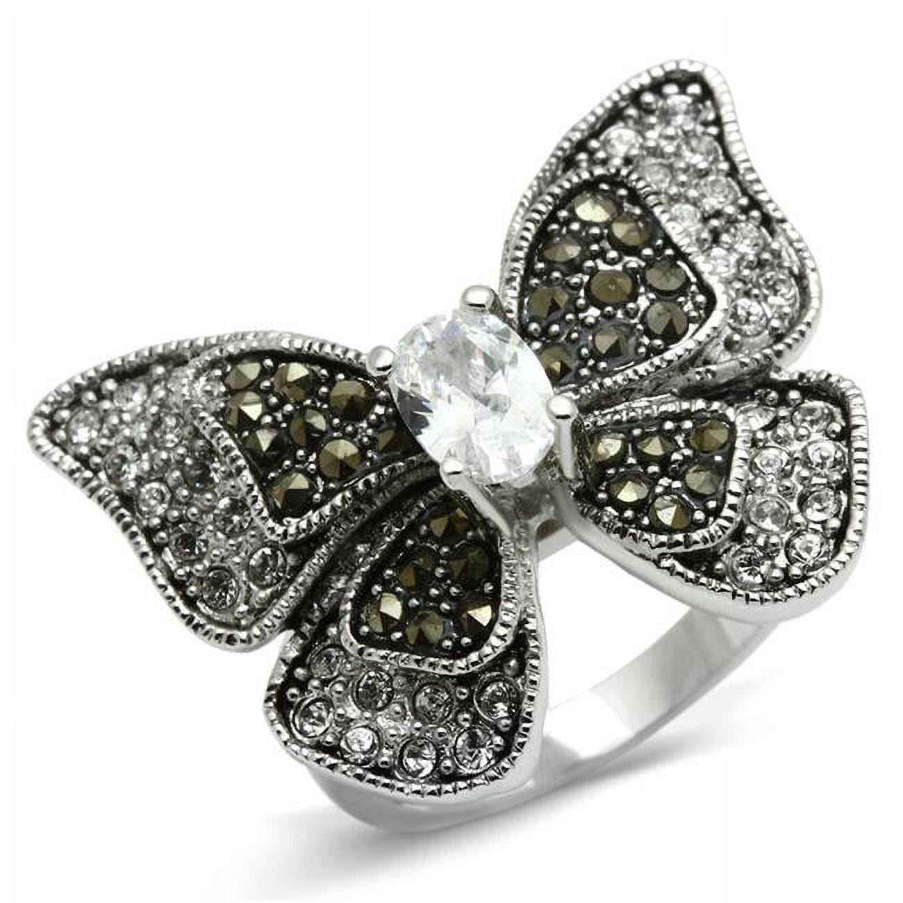 Women Rhodium Brass Ring with AAA Grade CZ in Clear - Size 5