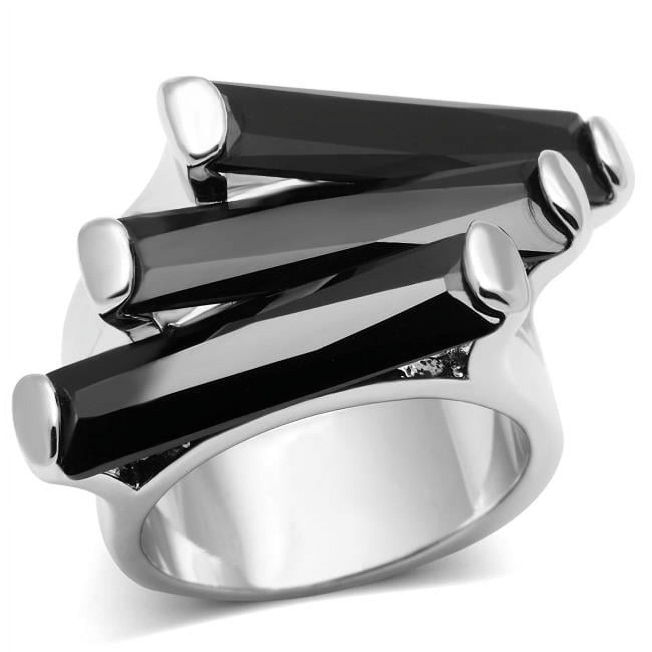 Women Rhodium Brass Ring with AAA Grade CZ in Black Diamond - Size 5