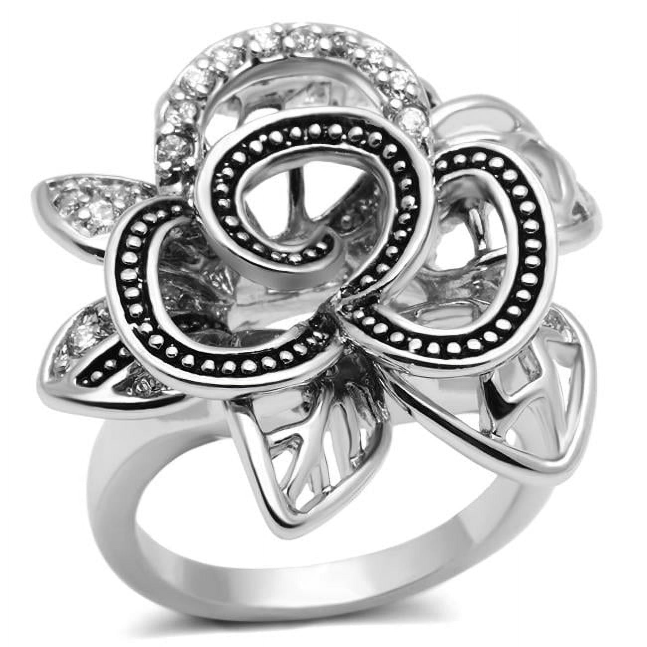 Women Rhodium Brass Ring with AAA Grade CZ in Clear - Size 7