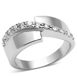 Women Rhodium Brass Ring with AAA Grade CZ in Clear - Size 6