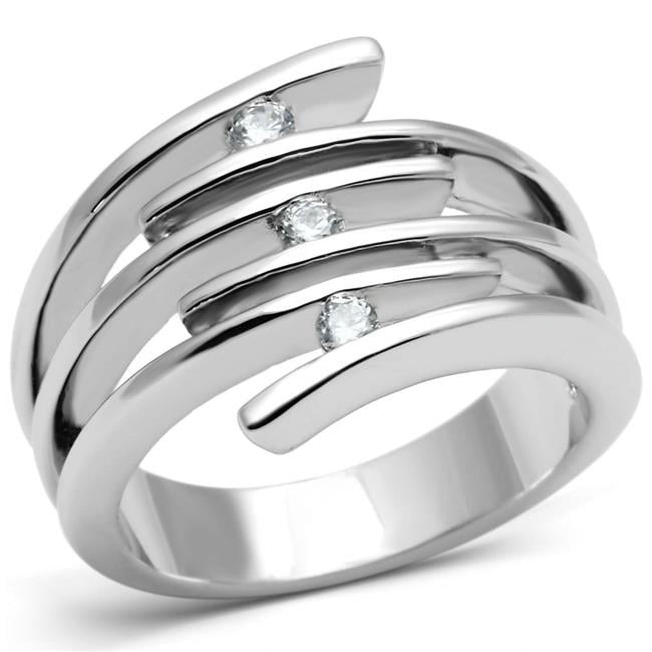 Women Rhodium Brass Ring with AAA Grade CZ in Clear - Size 6