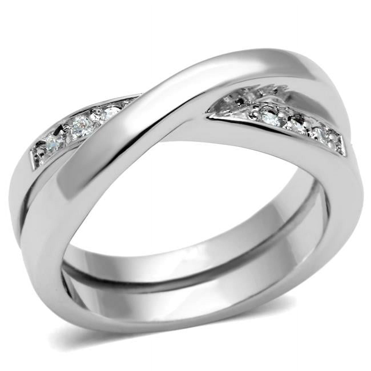Women Rhodium Brass Ring with AAA Grade CZ in Clear - Size 7