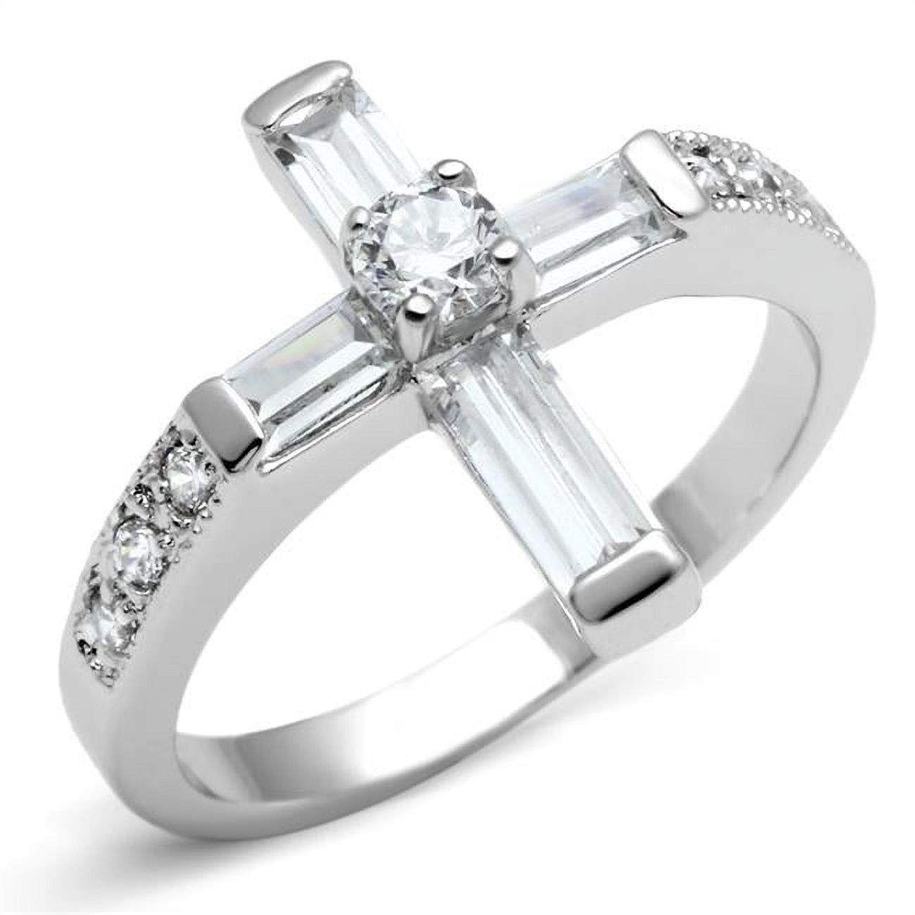 Women Rhodium Brass Ring with AAA Grade CZ in Clear - Size 5