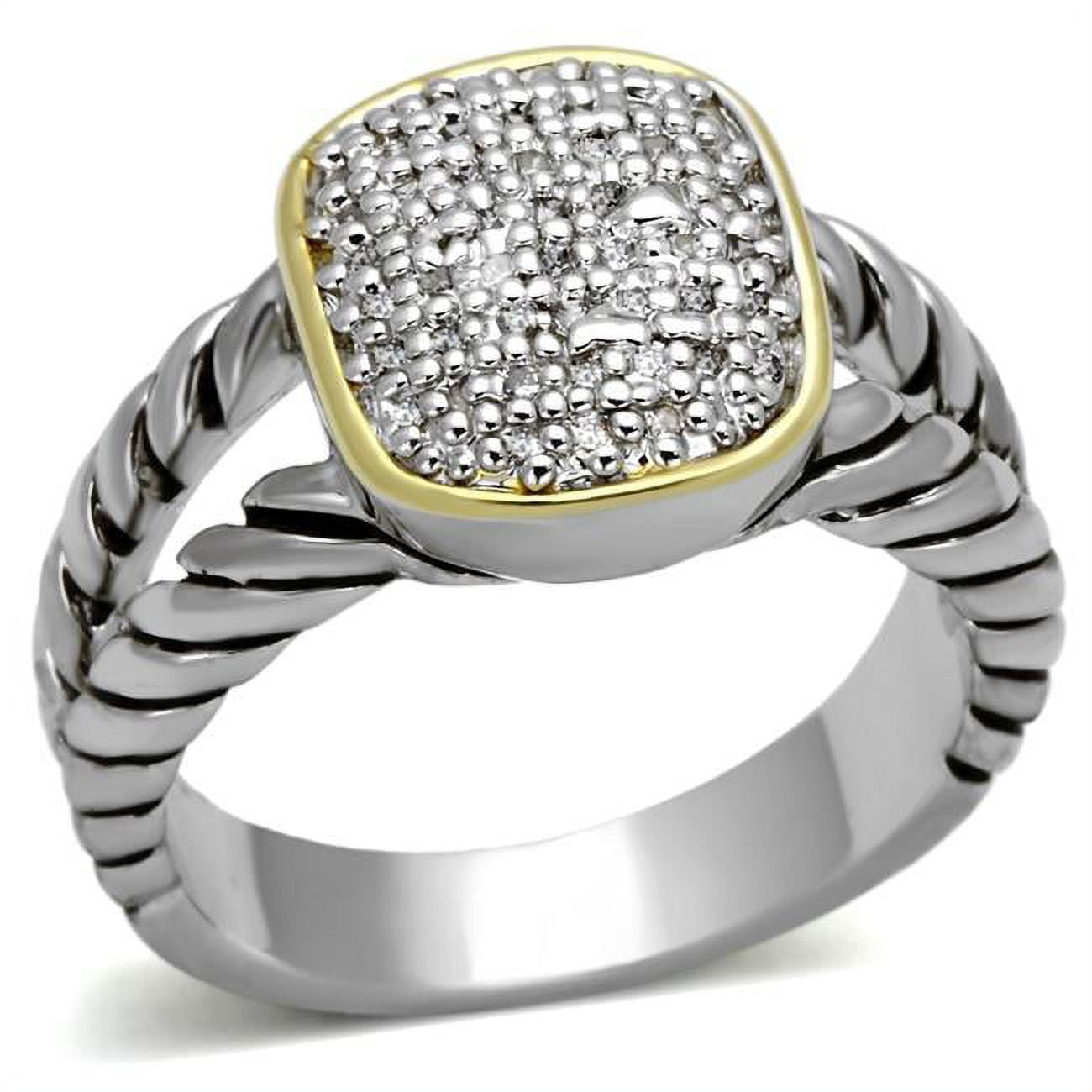 Women Reverse Two-Tone Brass Ring with AAA Grade CZ in Clear - Size 7
