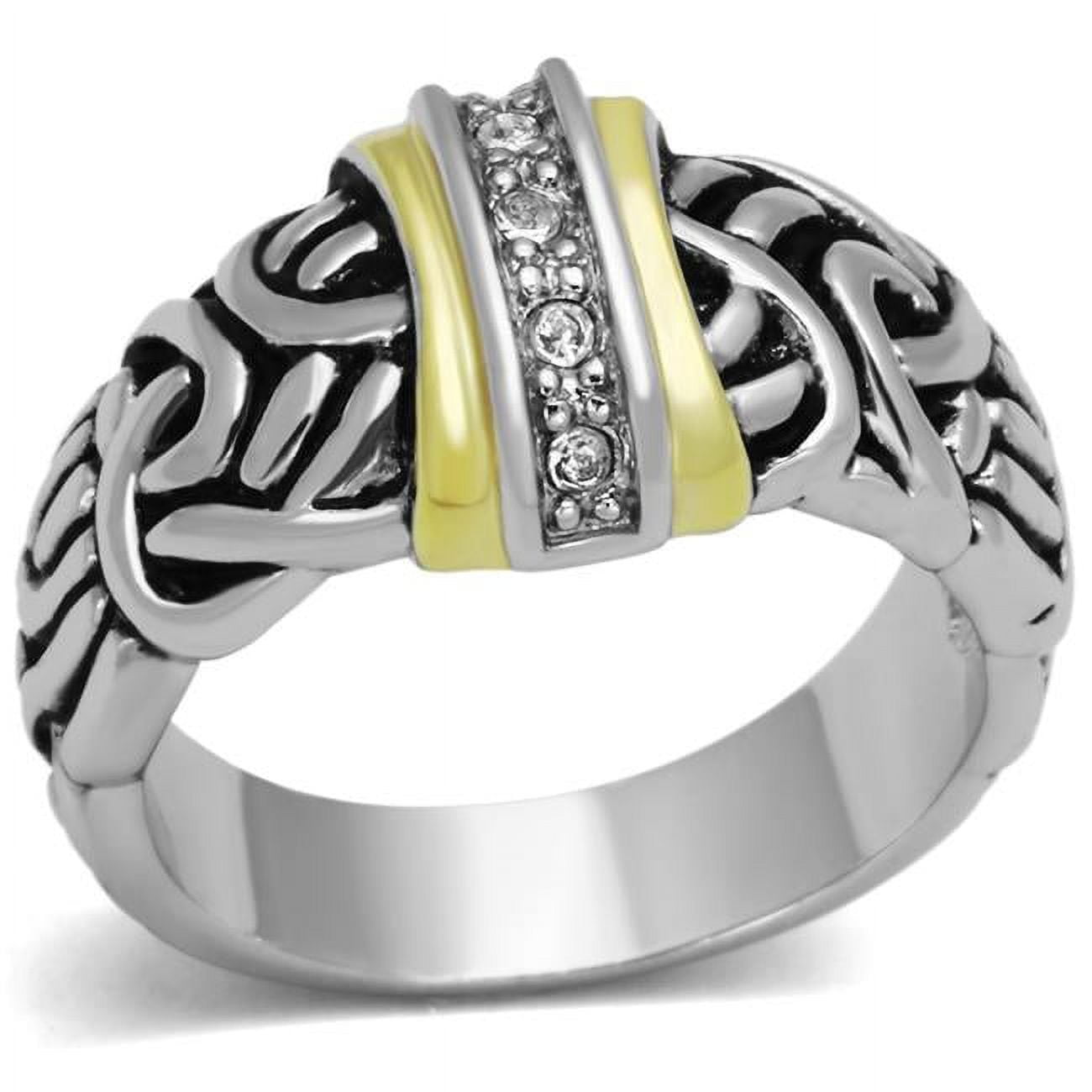 Picture of Alamode 3W327-5 Women Reverse Two-Tone Brass Ring with Top Grade Crystal in Clear - Size 5