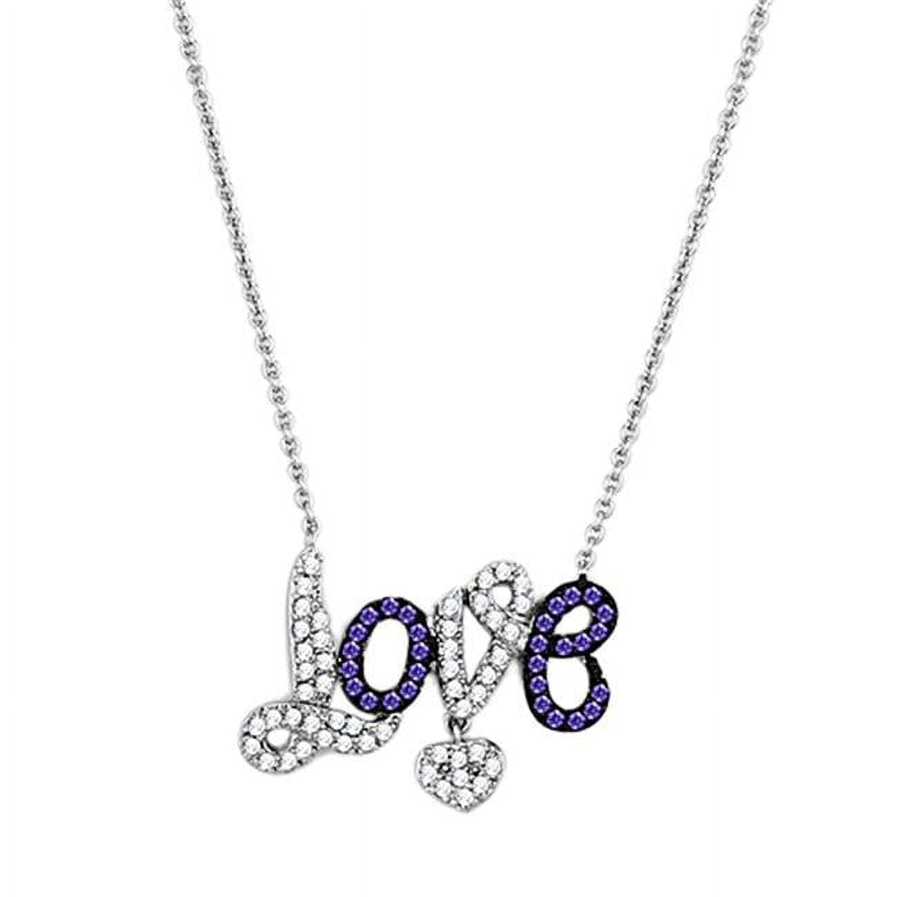 Picture of Alamode 3W414-16 Women Rhodium & Ruthenium Brass Necklace with AAA Grade CZ in Amethyst - 16 in.