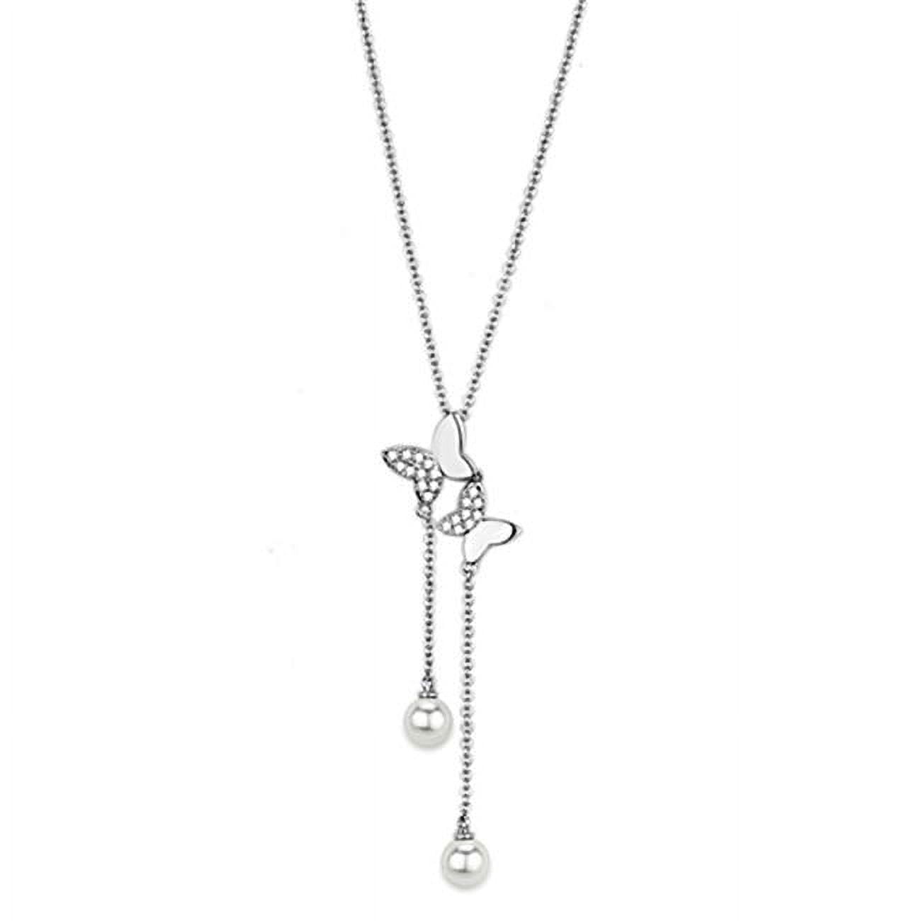 Picture of Alamode 3W442-16 Women Rhodium Brass Necklace with Synthetic in White - 16 in.